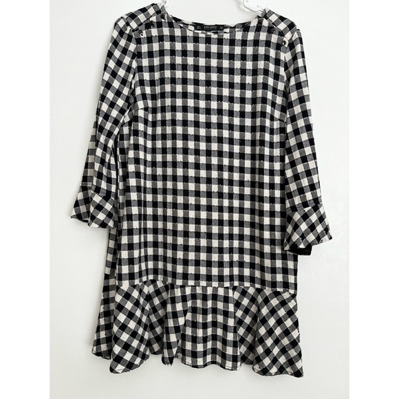 Zara Womens Black White Plaid Long Sleeve Collared Mini Dress Size L - Picture 1 of 6